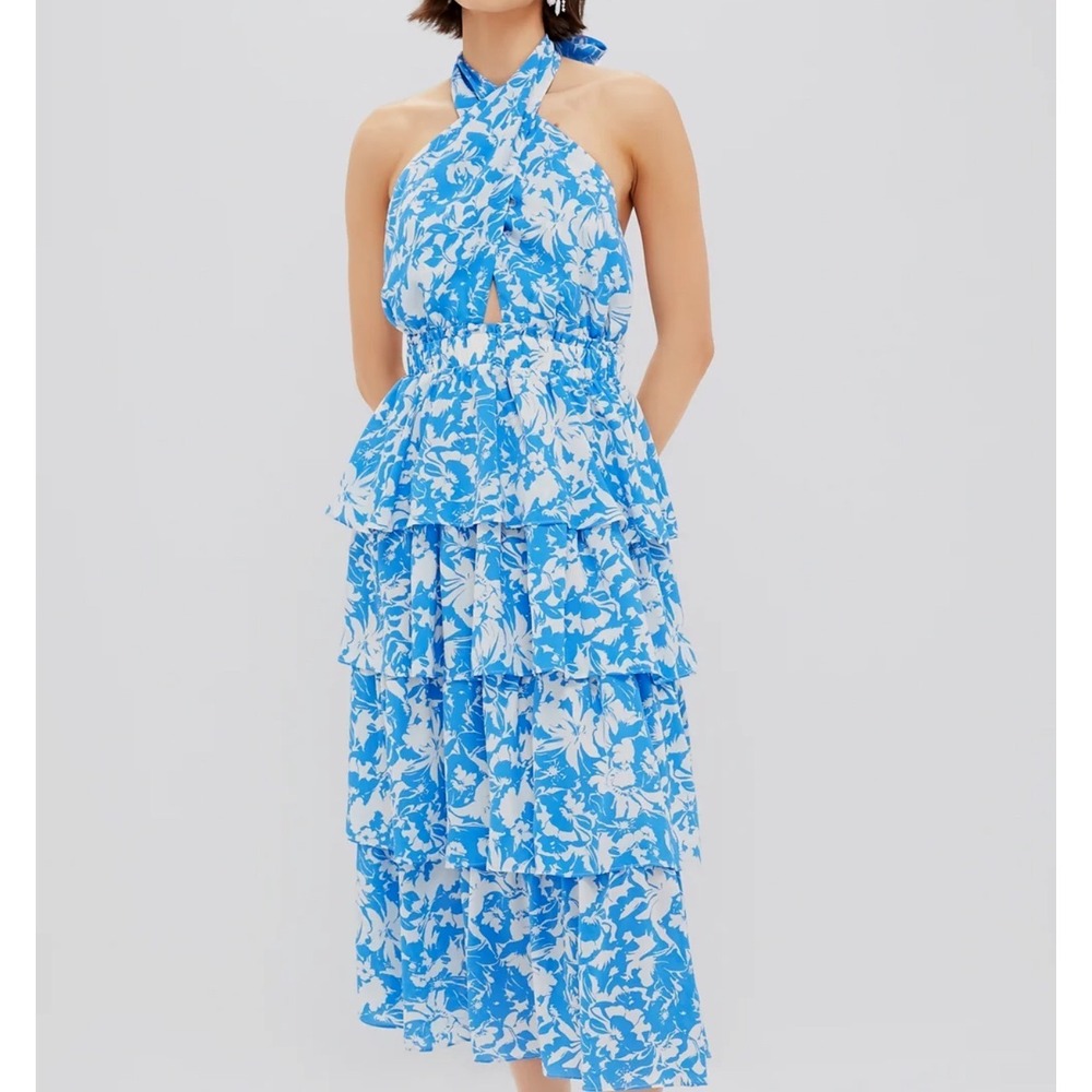 Hyacinth House Jenny nwt Dress Floral Blue White M Cottagecore Coastal Romantic